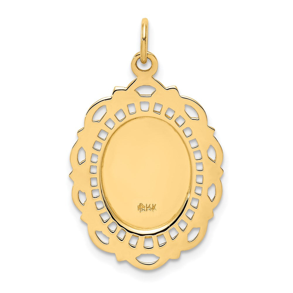Million Charms 14K Yellow Gold Themed Solid Polished/Satin Medium Fancy Pierced Oval Religious Saint Christopher Medal