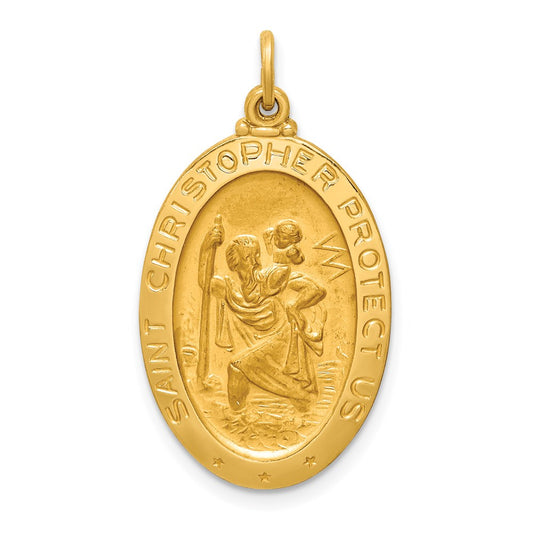 Million Charms 14K Yellow Gold Themed Solid Polished/Satin Medium Oval Religious Saint Christopher Medal
