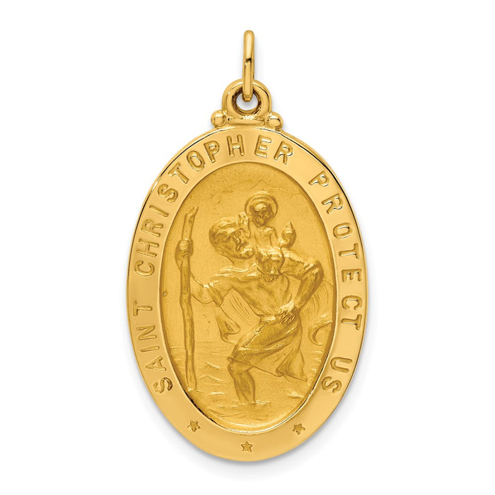 Million Charms 14K Yellow Gold Themed Solid Polished/Satin Medium Oval Religious Saint Christopher Medal