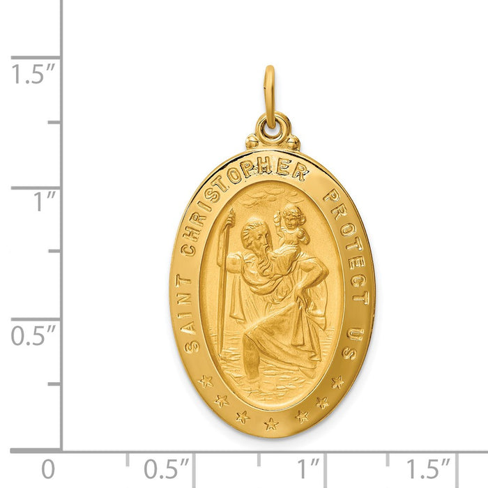 Million Charms 14K Yellow Gold Themed Solid Polished/Satin Large Oval Religious Saint Christopher Medal