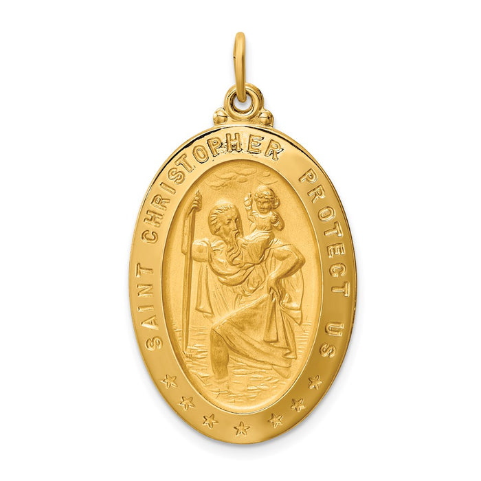 Million Charms 14K Yellow Gold Themed Solid Polished/Satin Large Oval Religious Saint Christopher Medal