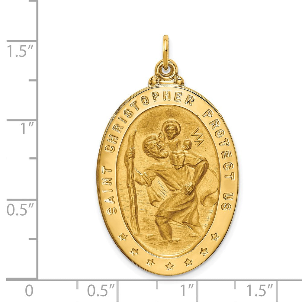 Million Charms 14K Yellow Gold Themed Solid Polished/Satin Large Oval Religious Saint Christopher Medal