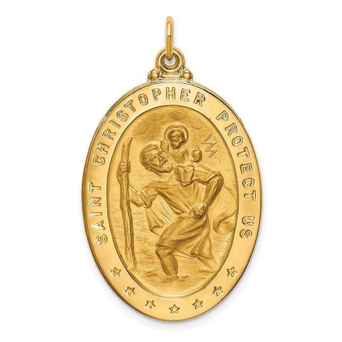 Million Charms 14K Yellow Gold Themed Solid Polished/Satin Large Oval Religious Saint Christopher Medal