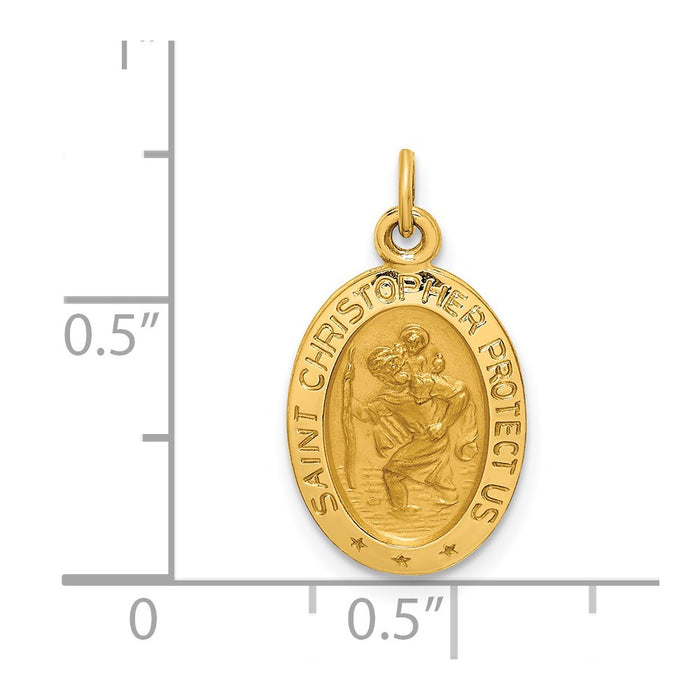 Million Charms 14K Yellow Gold Themed Solid Polished/Satin Extra Small Oval Religious Saint Christopher Medal