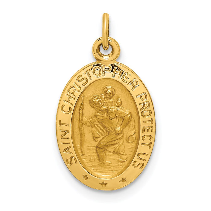 Million Charms 14K Yellow Gold Themed Solid Polished/Satin Extra Small Oval Religious Saint Christopher Medal
