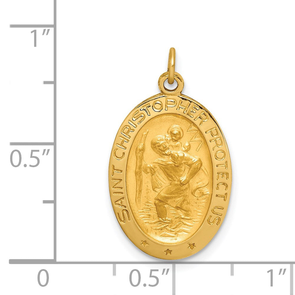 Million Charms 14K Yellow Gold Themed Solid Polished/Satin Small Oval Religious Saint Christopher Medal