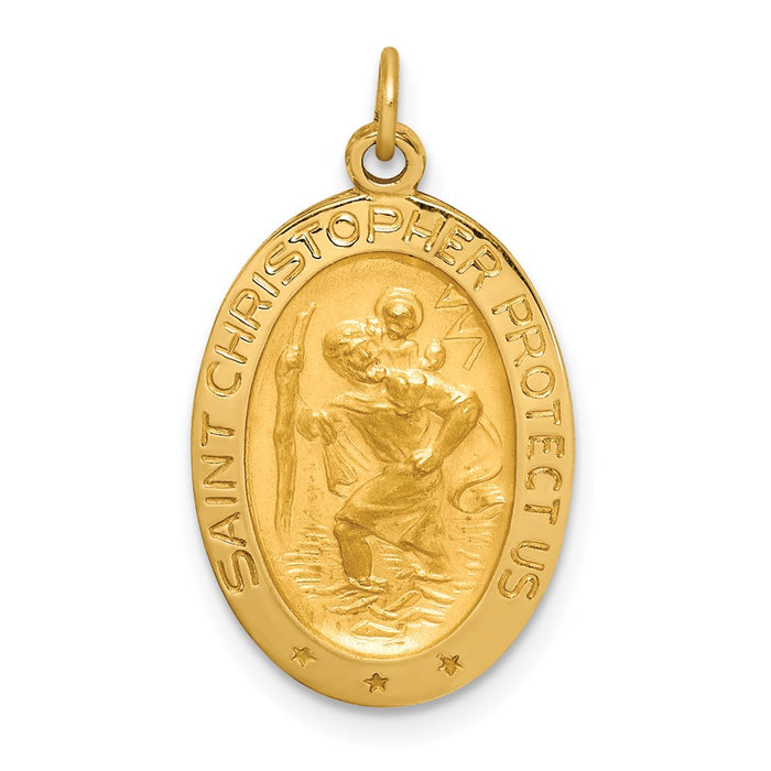 Million Charms 14K Yellow Gold Themed Solid Polished/Satin Small Oval Religious Saint Christopher Medal