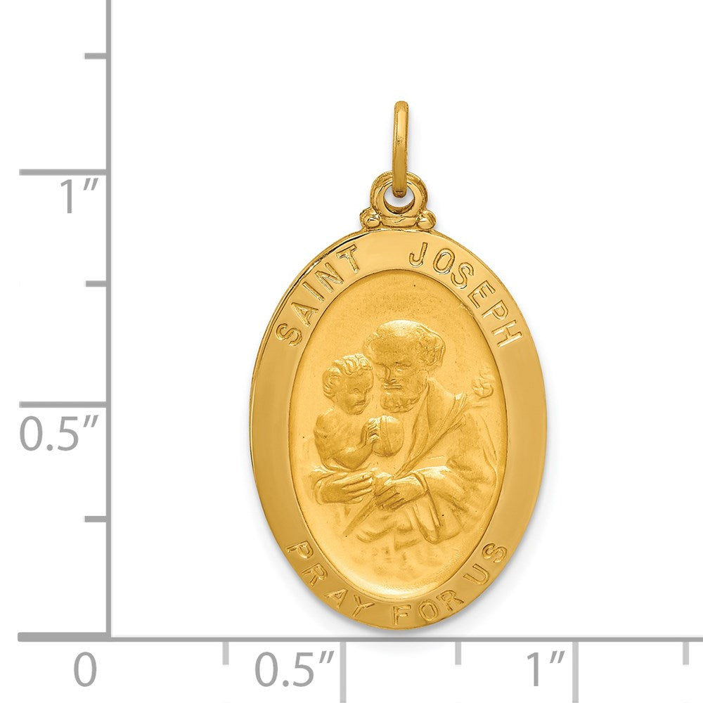 Million Charms 14K Yellow Gold Themed Solid Polished/Satin Oval Religious Saint Joseph Medal