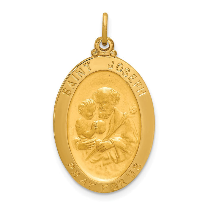 Million Charms 14K Yellow Gold Themed Solid Polished/Satin Oval Religious Saint Joseph Medal