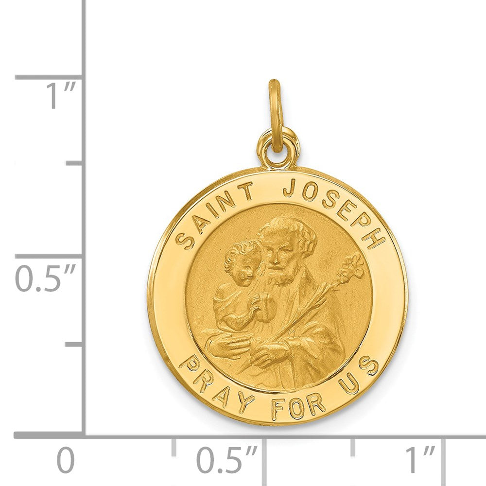 Million Charms 14K Yellow Gold Themed Solid Polished/Satin Small Round Religious Saint Joseph Medal