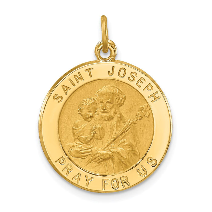 Million Charms 14K Yellow Gold Themed Solid Polished/Satin Small Round Religious Saint Joseph Medal