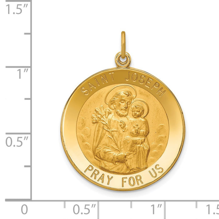 Million Charms 14K Yellow Gold Themed Solid Polished/Satin Large Round Religious Saint Joseph Medal