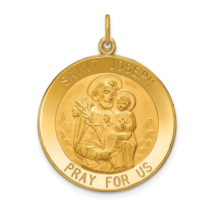 Million Charms 14K Yellow Gold Themed Solid Polished/Satin Large Round Religious Saint Joseph Medal