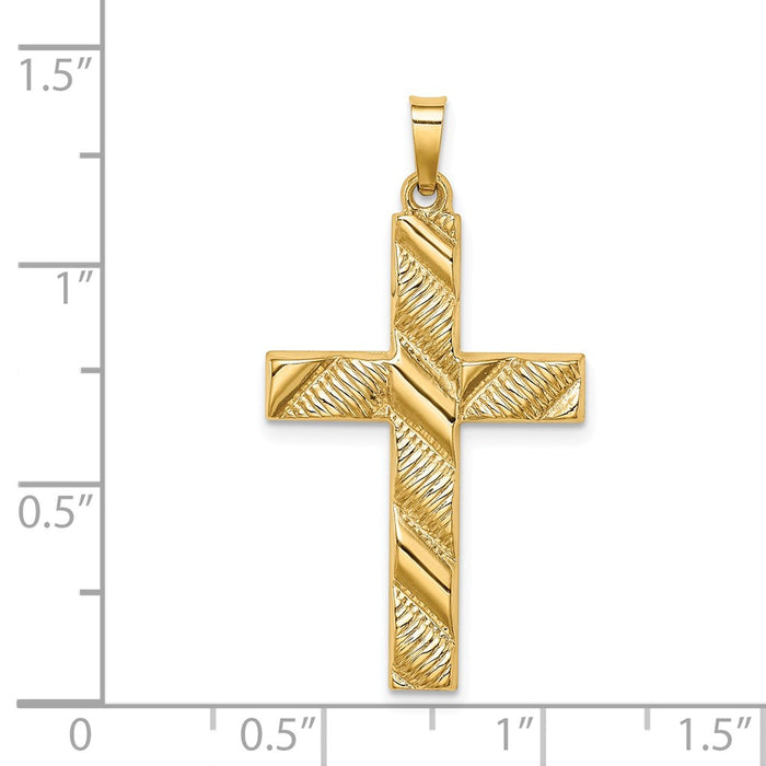Million Charms 14K Yellow Gold Themed Hollow Polished Textured Latin Cross