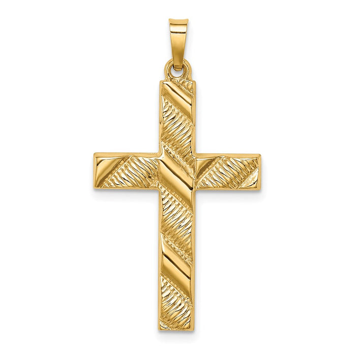 Million Charms 14K Yellow Gold Themed Hollow Polished Textured Latin Cross