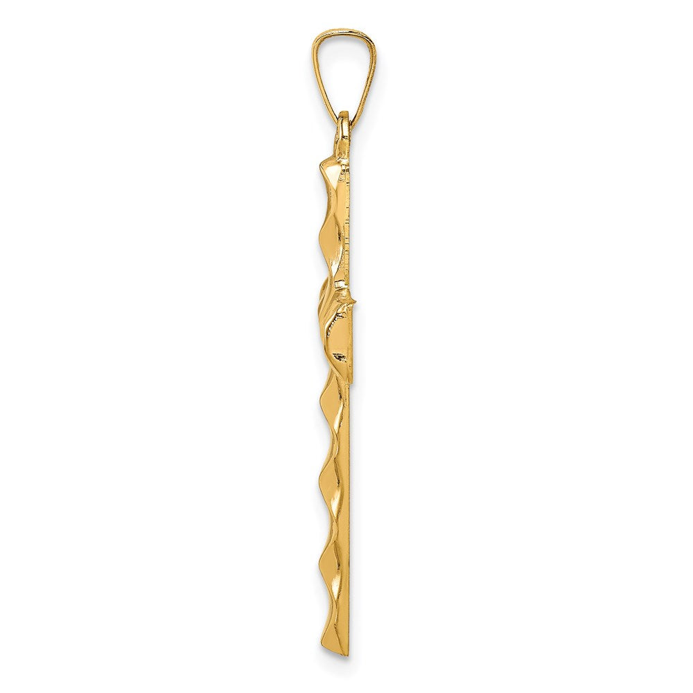 Million Charms 14K Yellow Gold Themed Hollow Polished Textured Cross