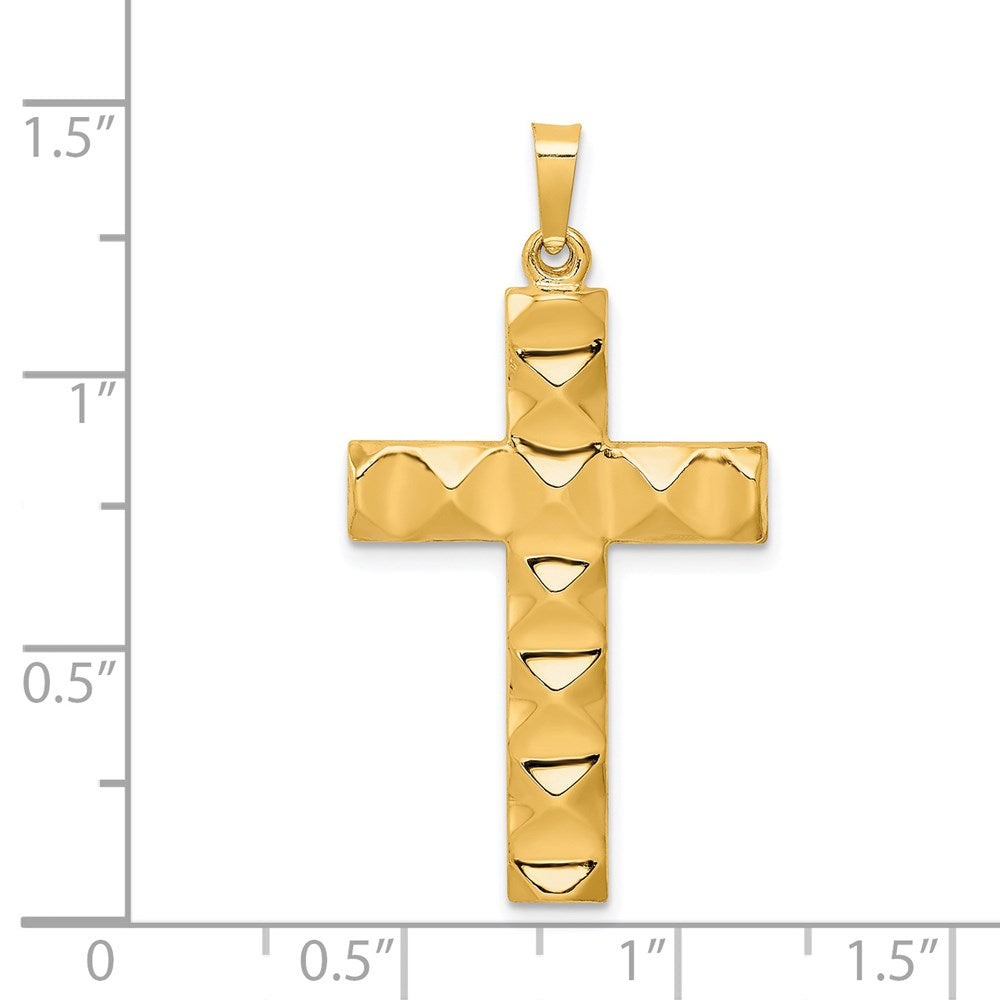 Million Charms 14K Yellow Gold Themed Hollow Polished Textured Cross