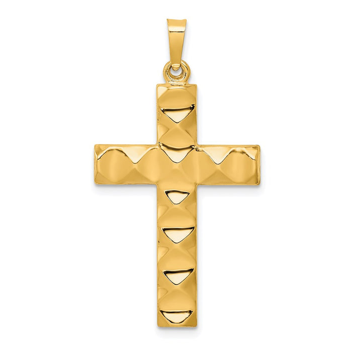 Million Charms 14K Yellow Gold Themed Hollow Polished Textured Cross