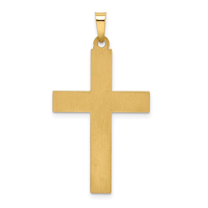 Million Charms 14K Yellow Gold Themed Hollow Polished Textured & Striped Latin Cross