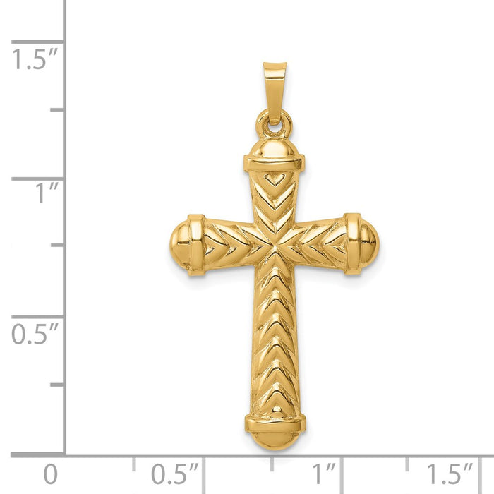 Million Charms 14K Yellow Gold Themed Hollow Polished Chevron Design Cross