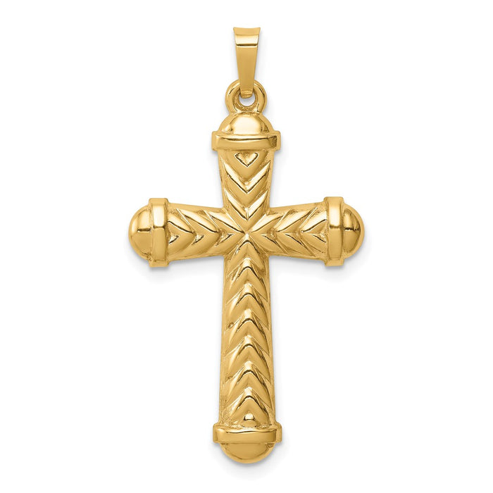 Million Charms 14K Yellow Gold Themed Hollow Polished Chevron Design Cross