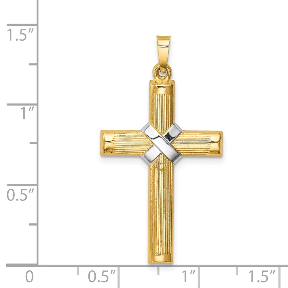 Million Charms 14K Yellow Gold Themed Hollow Polished Rhodium-Plated Center X Cross