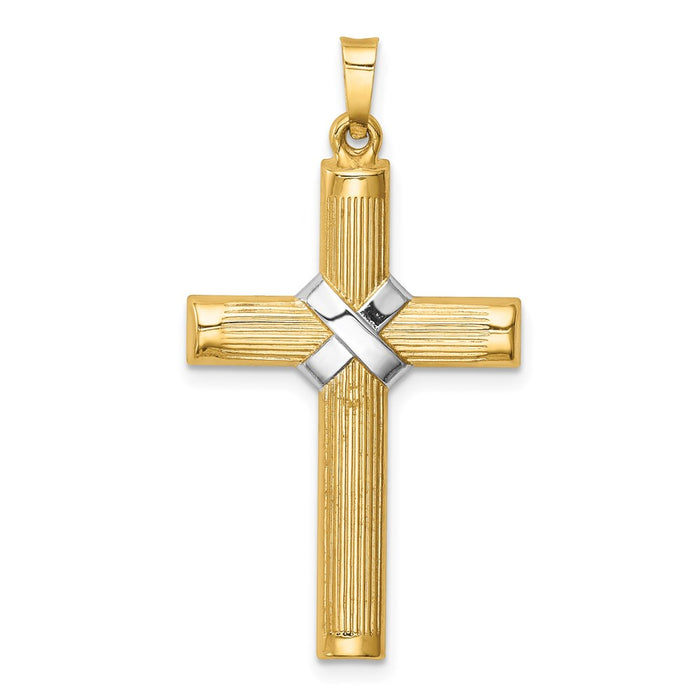 Million Charms 14K Yellow Gold Themed Hollow Polished Rhodium-Plated Center X Cross