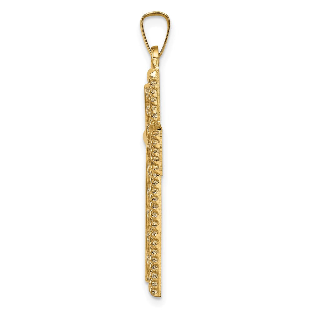 Million Charms 14K Yellow Gold Themed Hollow Polished Rope Edge Latin Cross