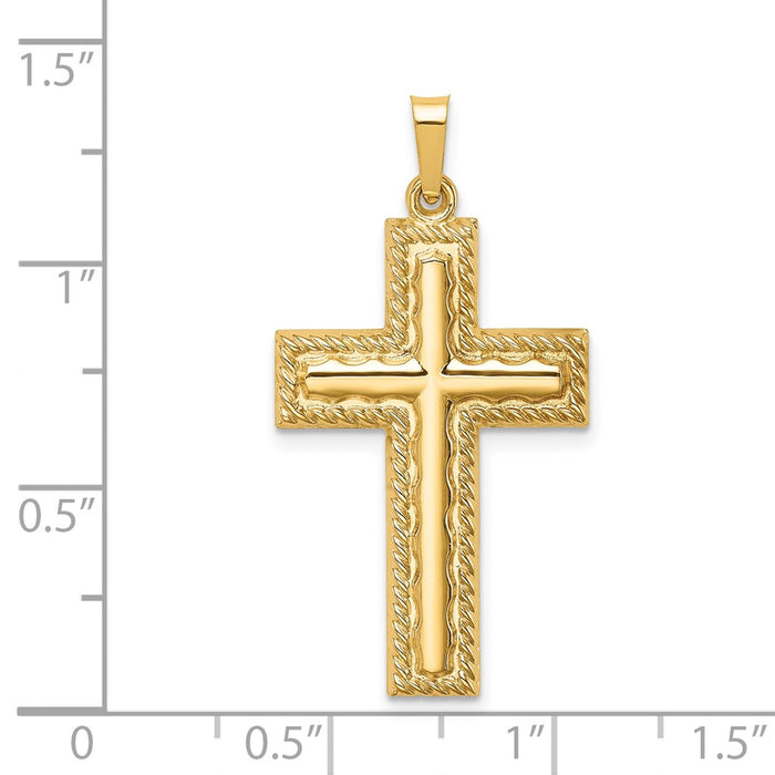 Million Charms 14K Yellow Gold Themed Hollow Polished Rope Edge Latin Cross