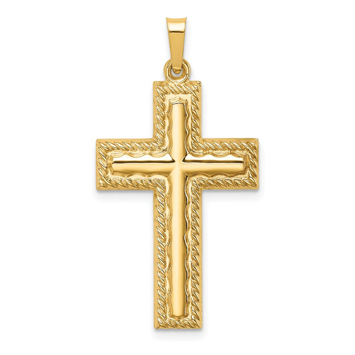 Million Charms 14K Yellow Gold Themed Hollow Polished Rope Edge Latin Cross