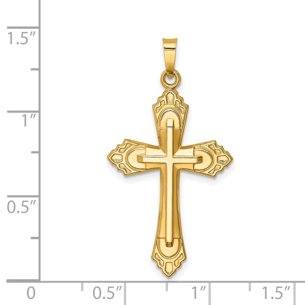 Million Charms 14K Yellow Gold Themed Hollow Polished Fleur De Lis Cross
