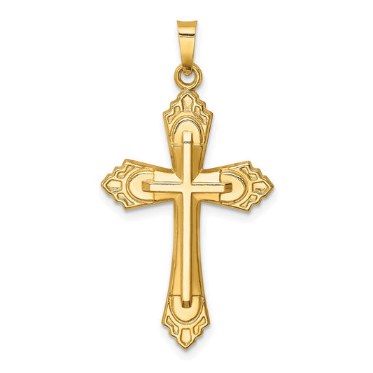 Million Charms 14K Yellow Gold Themed Hollow Polished Fleur De Lis Cross
