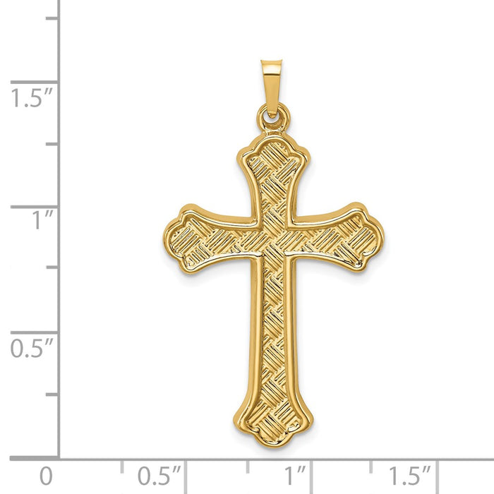Million Charms 14K Yellow Gold Themed Hollow Polished Woven Fleur De Lis Cross