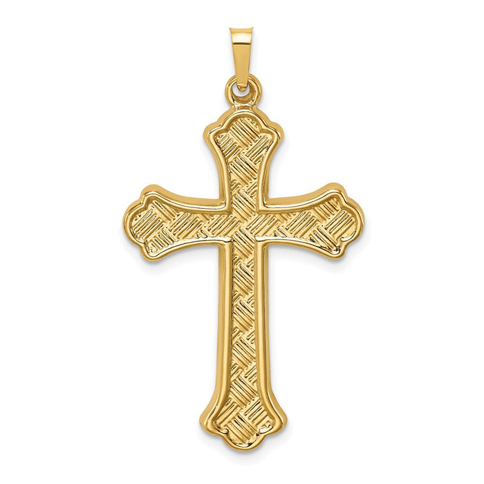 Million Charms 14K Yellow Gold Themed Hollow Polished Woven Fleur De Lis Cross