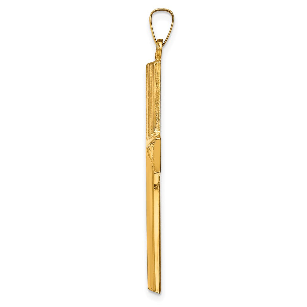 Million Charms 14K Yellow Gold Themed Hollow Polished Stripe Design Latin Cross