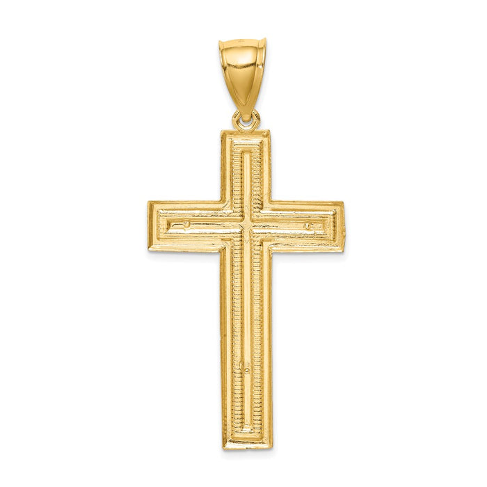 Million Charms 14K Yellow Gold Themed Diamond-Cut Relgious Cross Pendant