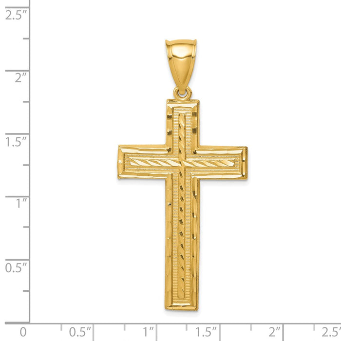 Million Charms 14K Yellow Gold Themed Diamond-Cut Relgious Cross Pendant