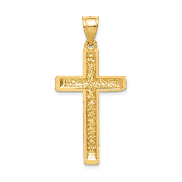 Million Charms 14K Yellow Gold Themed Diamond-Cut Relgious Cross Pendant