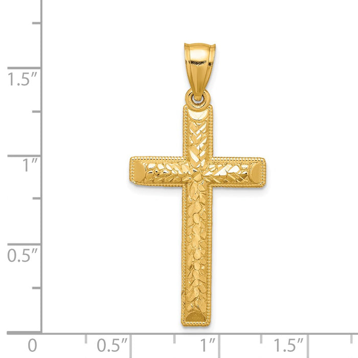 Million Charms 14K Yellow Gold Themed Diamond-Cut Relgious Cross Pendant