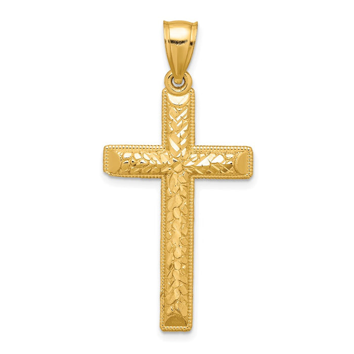 Million Charms 14K Yellow Gold Themed Diamond-Cut Relgious Cross Pendant