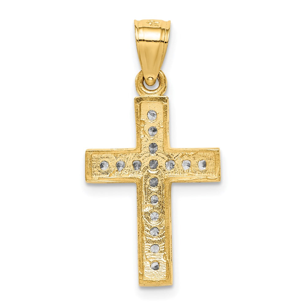 Million Charms 14K Yellow Gold Themed With Rhodium-plated (Cubic Zirconia) CZ Relgious Cross Pendant