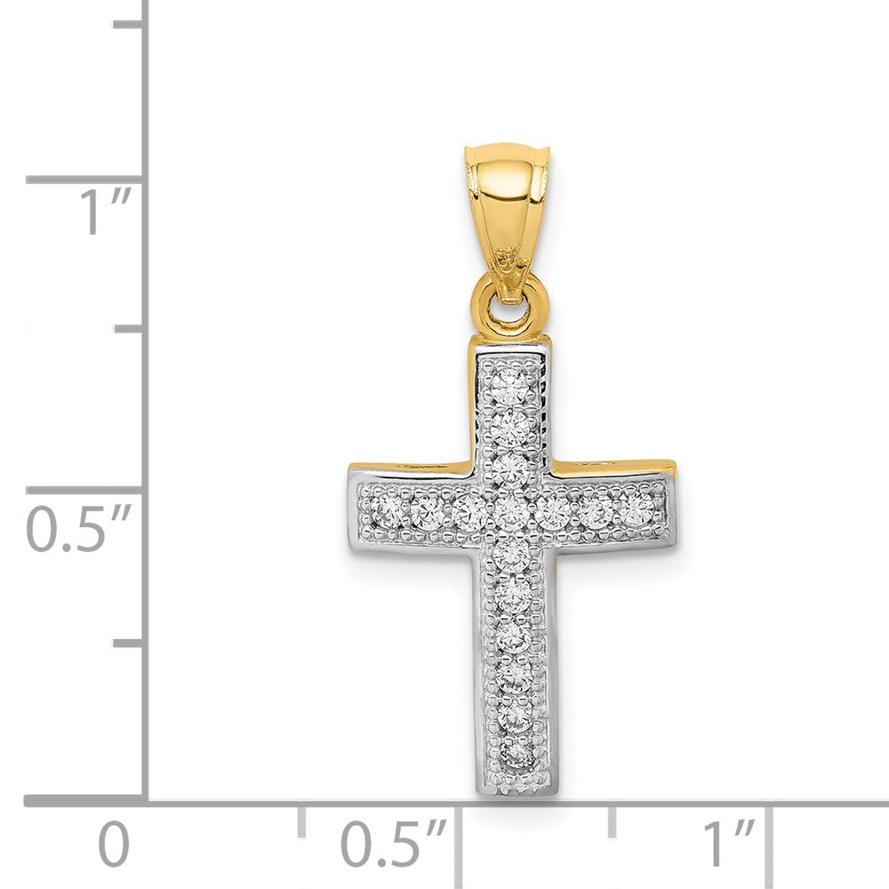 Million Charms 14K Yellow Gold Themed With Rhodium-plated (Cubic Zirconia) CZ Relgious Cross Pendant