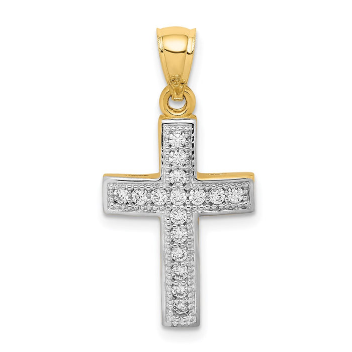 Million Charms 14K Yellow Gold Themed With Rhodium-plated (Cubic Zirconia) CZ Relgious Cross Pendant