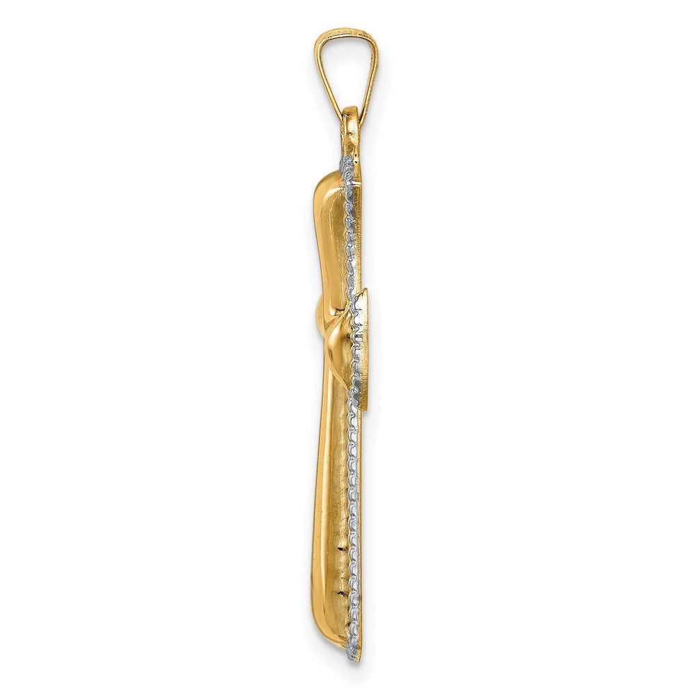 Million Charms 14K Yellow Gold Themed Hollow Polished Rhodium-Plated Beaded Edge Cross