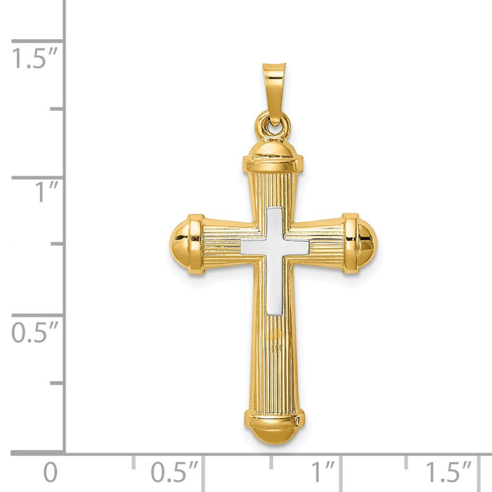 Million Charms 14K Two-Tone Hollow Polished Relgious Cross With Center Cross