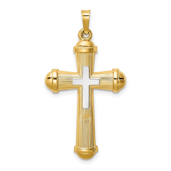 Million Charms 14K Two-Tone Hollow Polished Relgious Cross With Center Cross