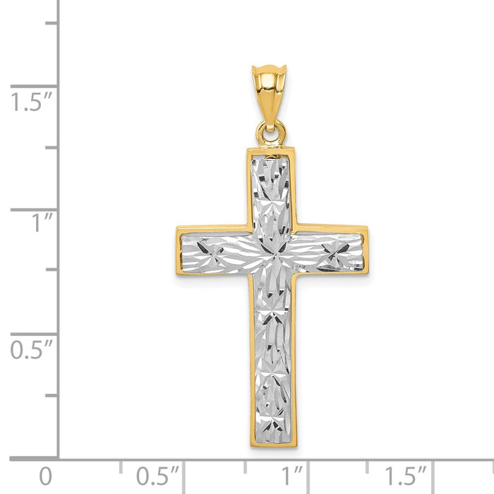 Million Charms 14K Two-Tone Polished & Diamond-Cut Relgious Cross Pendant