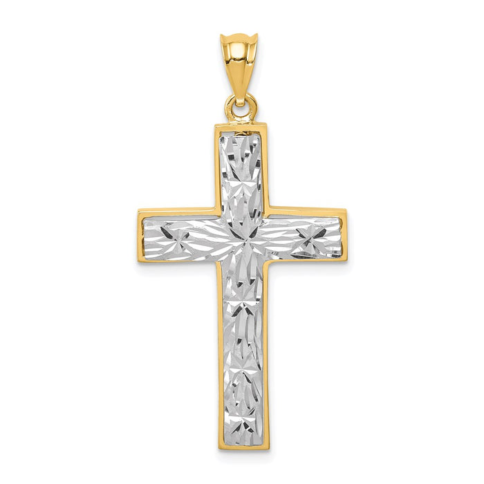 Million Charms 14K Two-Tone Polished & Diamond-Cut Relgious Cross Pendant