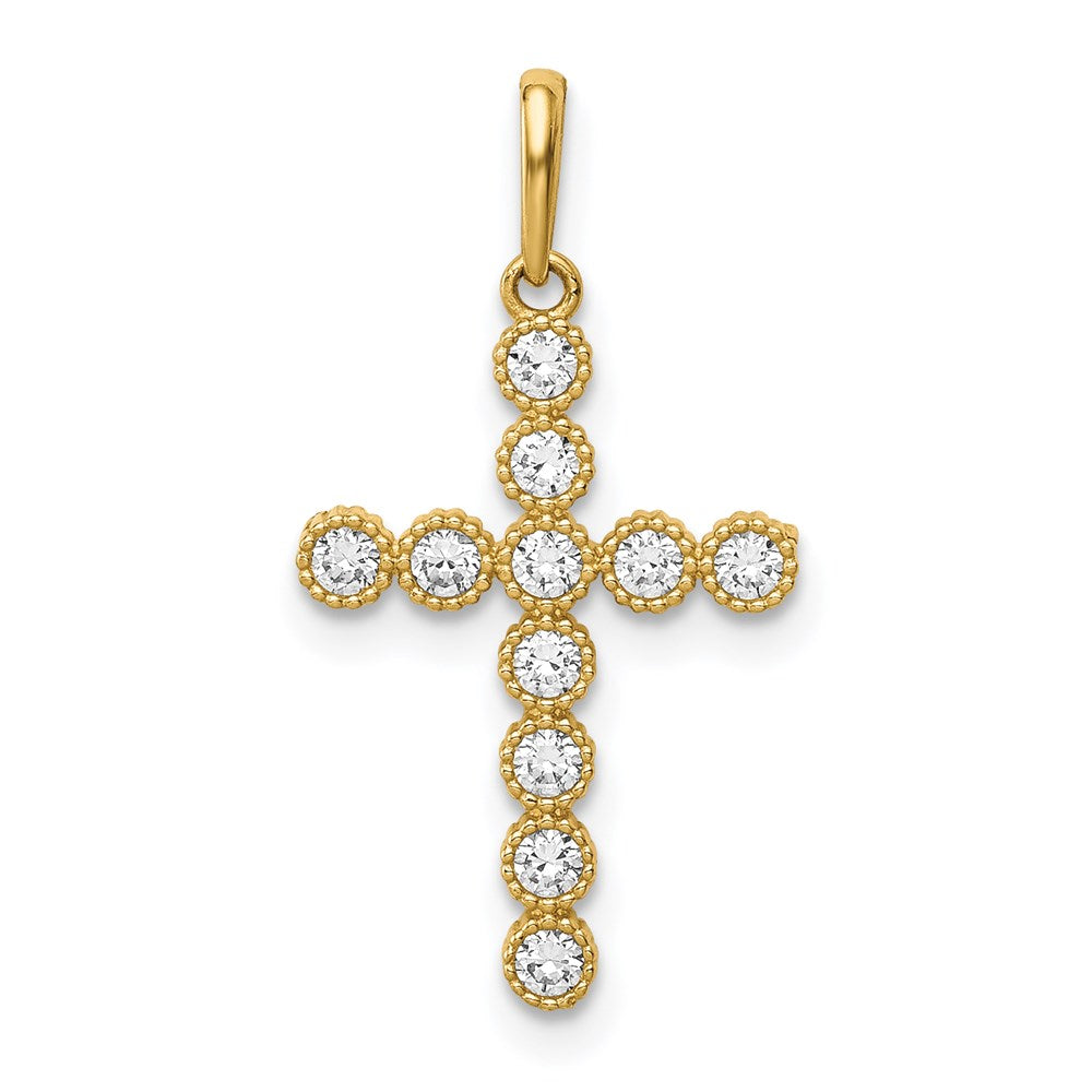Million Charms 14K Yellow Gold Themed (Cubic Zirconia) CZ Relgious Cross Pendant