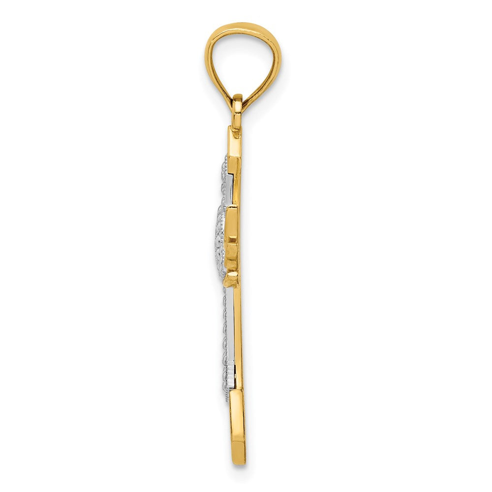 Million Charms 14K Yellow Gold Themed With Rhodium-plated Angel Wing Relgious Cross Pendant